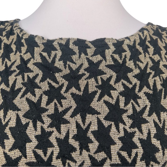 Vintage Metallic Gold & Black Star Print Knit Low V-Back Dress Jumper - Picture 2 of 5
